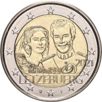 2 евро, 2021 г. Люксембург. 40-летие бракосочетания Великого Герцога Анри и Великой Герцогини Марии-Терезы