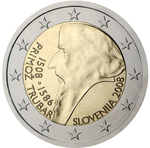 2 евро, 2008 г. Словения (500 лет со дня рождения Приможа Трубара)