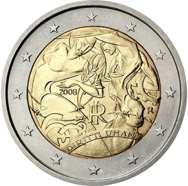 2 евро, 2008 г. Италия (60 лет Декларации прав человека)