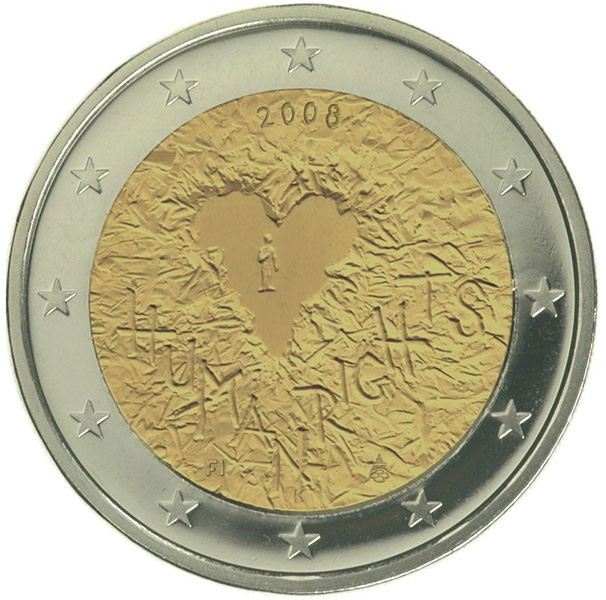 2 евро, 2008 г. Финляндия (60 лет Декларации прав человека)