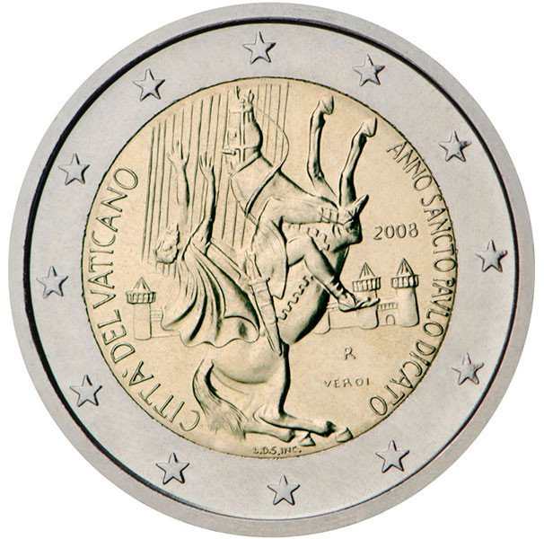 2 евро, 2008 г. Ватикан (Апостол Павел)