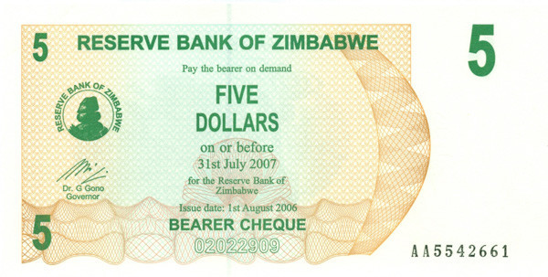 5 долларов Зимбабве 2007 года p38