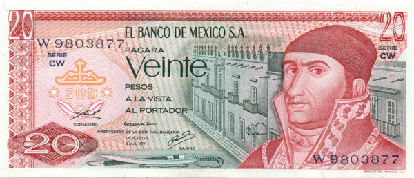 20 песо Мексики 1972-1977 года р64