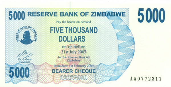 1000 долларов Зимбабве 31.07.2007 p45