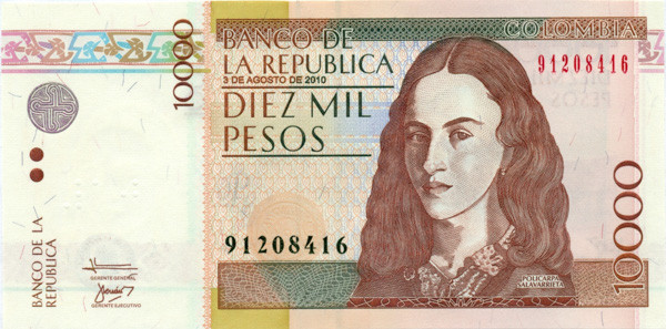 10 000 песо Колумбии 2001-2014 года p453