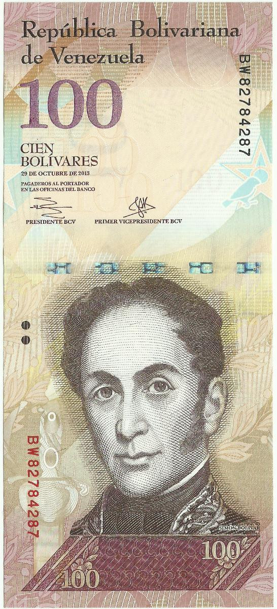 100 боливар Венесуэлы 2007-2015 годов. P-93 100 боливар Венесуэлы 2007-2015 годов. P-93