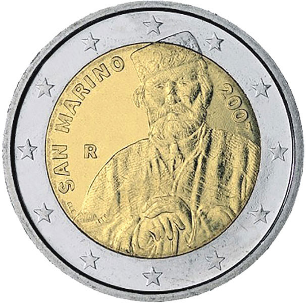 2 евро, 2007 г. Сан-Марино (200 лет со дня рождения Джузеппе Гарибальди)