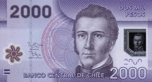 2000 песо Чили 2009-2021 года. Р-162