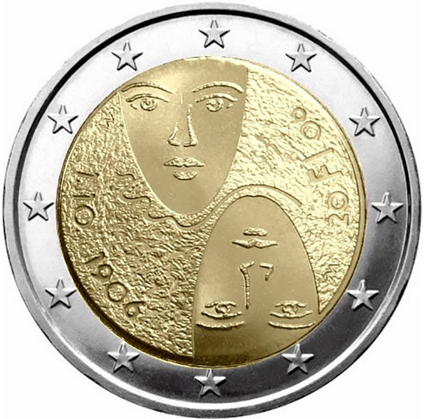 2 евро, 2006 г. Финляндия (100-летие введения в Финляндии всеобщего равного избирательного права)